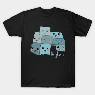 US States Kawaii Neighbors (Wyoming, Nebraska, Utah, Colorado, Kansas, Arizona, New Mexico, Oklahoma) T-Shirt